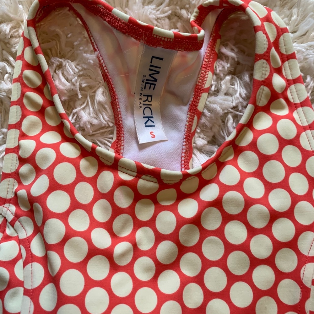Lime Ricki polka dot retro 70s modest tankini top - Picture 3 of 6